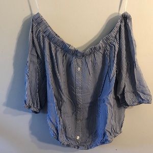 Off the shoulder striped shirt